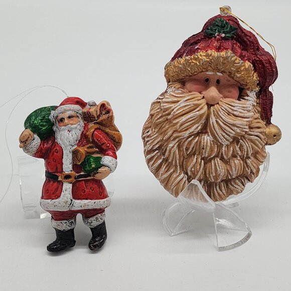 None Other - Vintage Blow Mold Rustic Primitive Figures Santa Claus Christmas Ornaments 3"